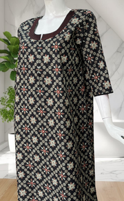 Black Floral Motifs Pure Cotton Long Sleeve Nighty. Pure Durable Cotton | Laces and Frills
