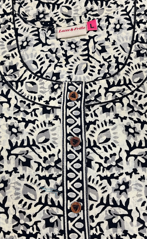 Off White Garden Pure Cotton Long Sleeve Nighty. Pure Durable Cotton | Laces and Frills