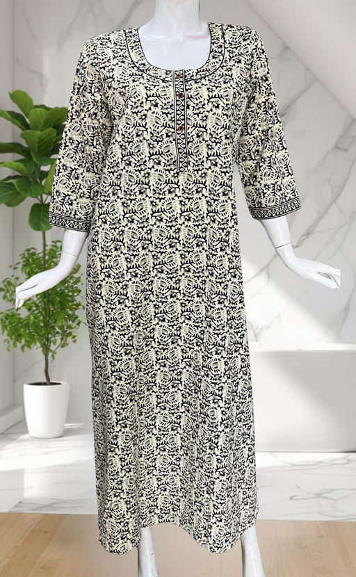 Off White Garden Pure Cotton Long Sleeve Nighty. Pure Durable Cotton | Laces and Frills