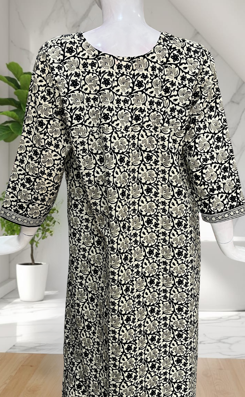 Off White Garden Pure Cotton Long Sleeve Nighty. Pure Durable Cotton | Laces and Frills