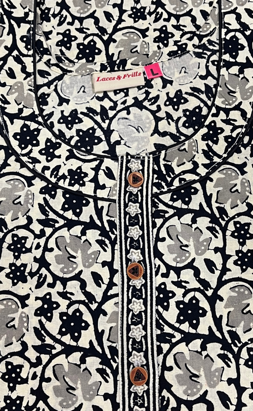 Off White Garden Pure Cotton Long Sleeve Nighty. Pure Durable Cotton | Laces and Frills