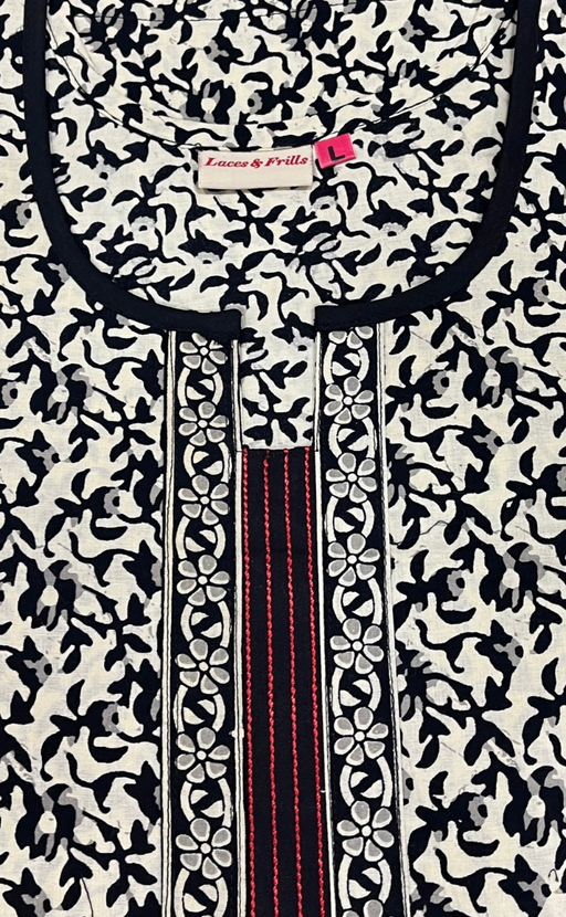 Off White Leafy Pure Cotton Long Sleeve Nighty. Pure Durable Cotton | Laces and Frills