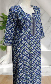 Blue Leafy Pure Cotton Long Sleeve Nighty. Pure Durable Cotton | Laces and Frills