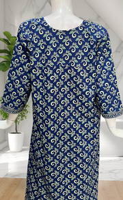 Blue Leafy Pure Cotton Long Sleeve Nighty. Pure Durable Cotton | Laces and Frills