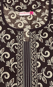 Mehndi Green Leafy Pure Cotton Long Sleeve Nighty. Pure Durable Cotton | Laces and Frills