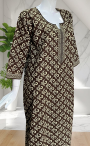 Mehndi Green Leafy Pure Cotton Long Sleeve Nighty. Pure Durable Cotton | Laces and Frills