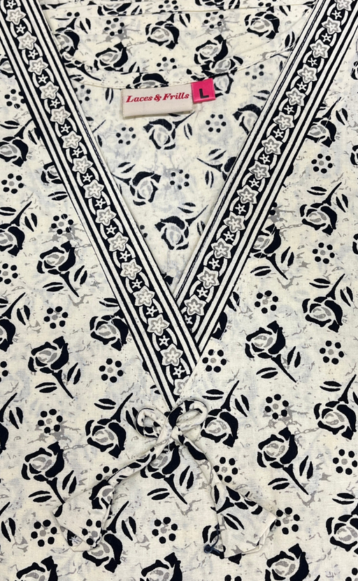 Off White Floral Pure Cotton Long Sleeve Nighty. Pure Durable Cotton | Laces and Frills