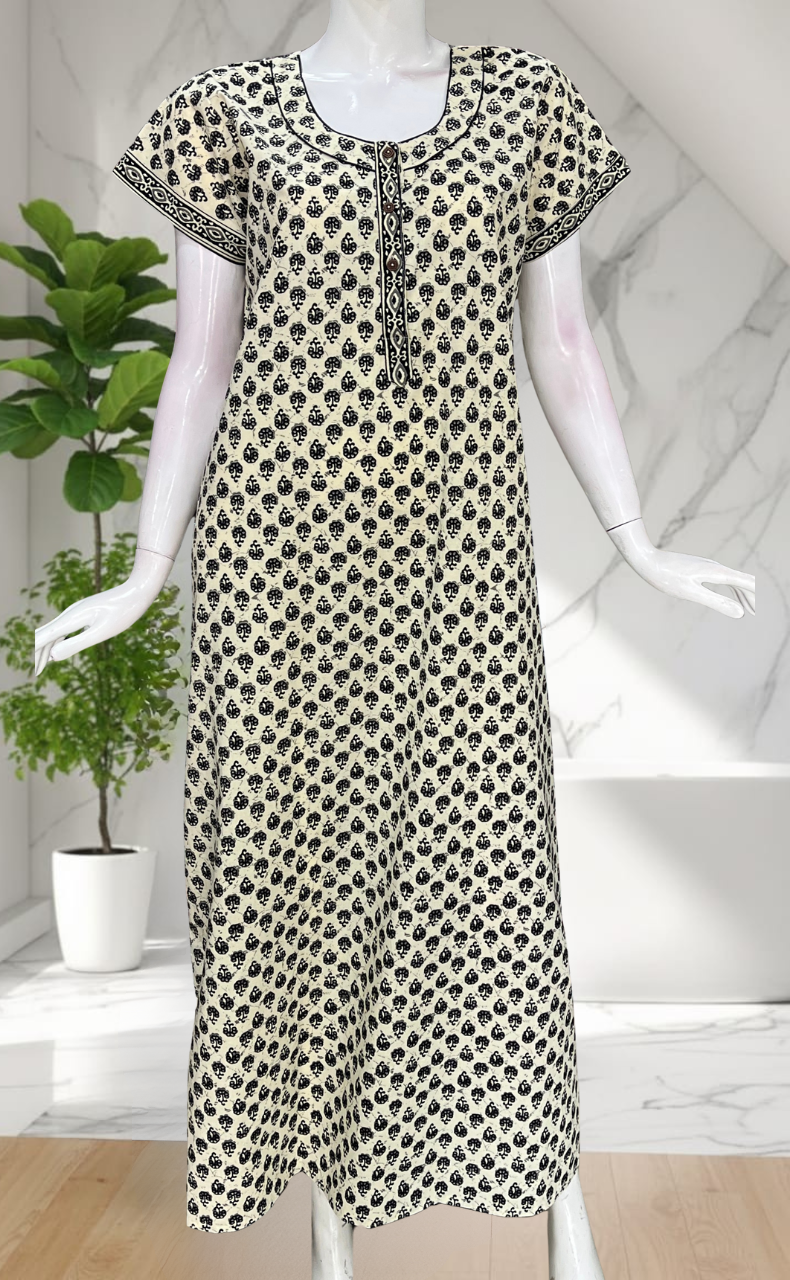 Off White Tiny Flora Pure Cotton Nighty. Pure Durable Cotton | Laces and Frills