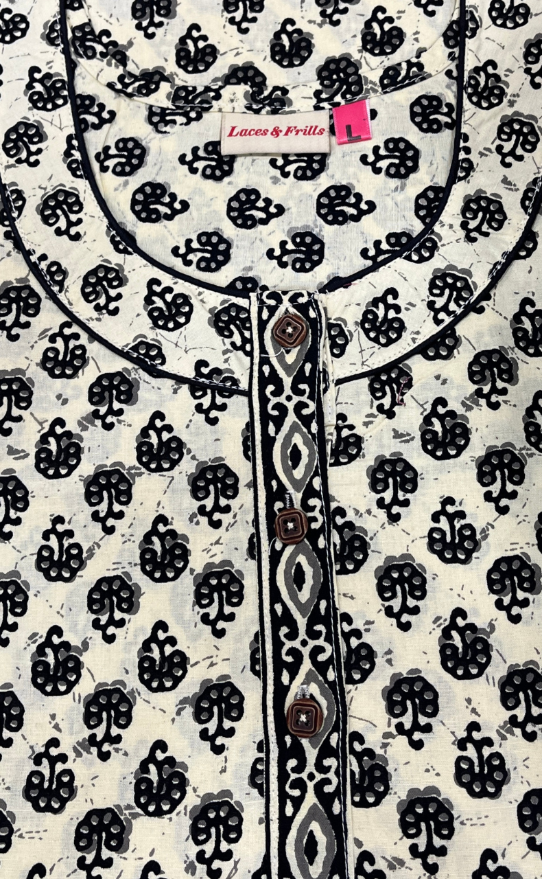 Off White Tiny Flora Pure Cotton Nighty. Pure Durable Cotton | Laces and Frills