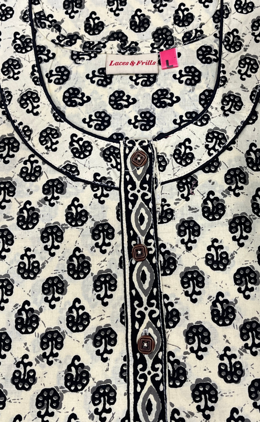 Off White Tiny Flora Pure Cotton Nighty. Pure Durable Cotton | Laces and Frills