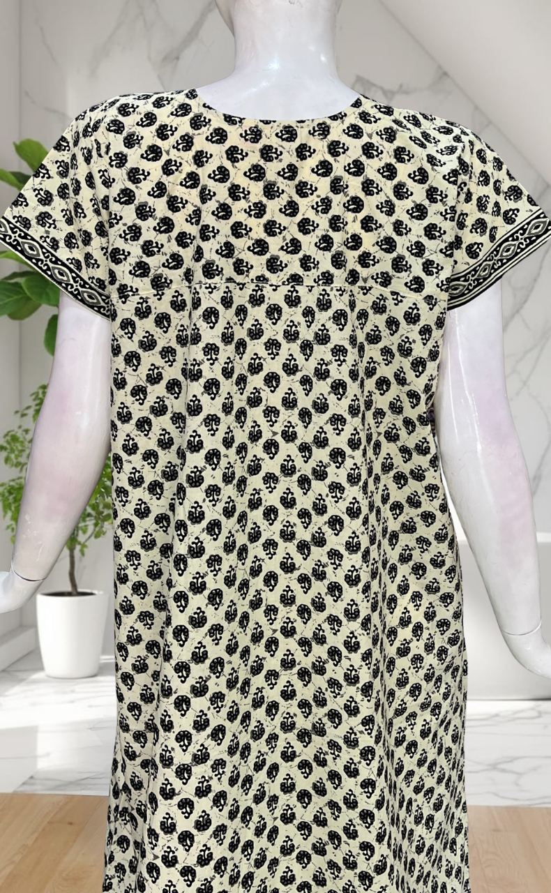 Off White Tiny Flora Pure Cotton Nighty. Pure Durable Cotton | Laces and Frills