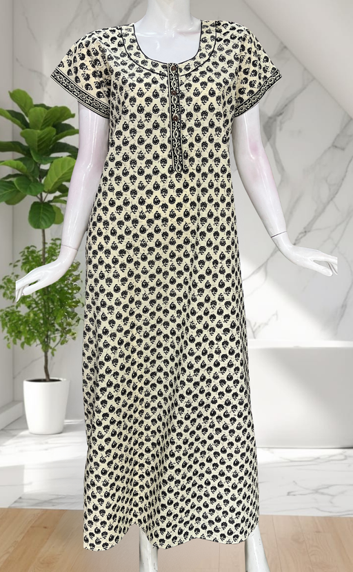 Off White Tiny Flora Pure Cotton Nighty. Pure Durable Cotton | Laces and Frills