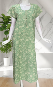 Pista Green Garden Pure Cotton Nighty. Pure Durable Cotton | Laces and Frills
