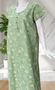 Pista Green Garden Pure Cotton Nighty. Pure Durable Cotton | Laces and Frills