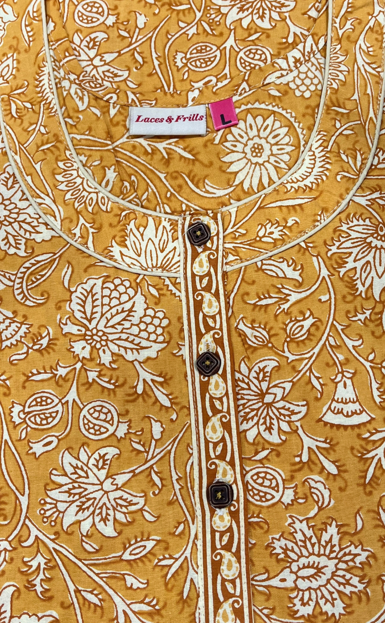 Yellow Garden Pure Cotton Nighty. Pure Durable Cotton | Laces and Frills