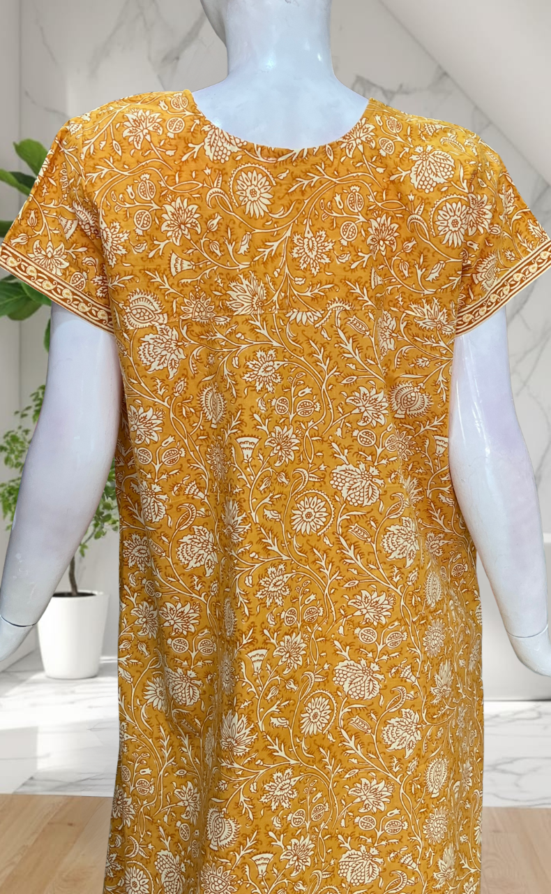 Yellow Garden Pure Cotton Nighty. Pure Durable Cotton | Laces and Frills