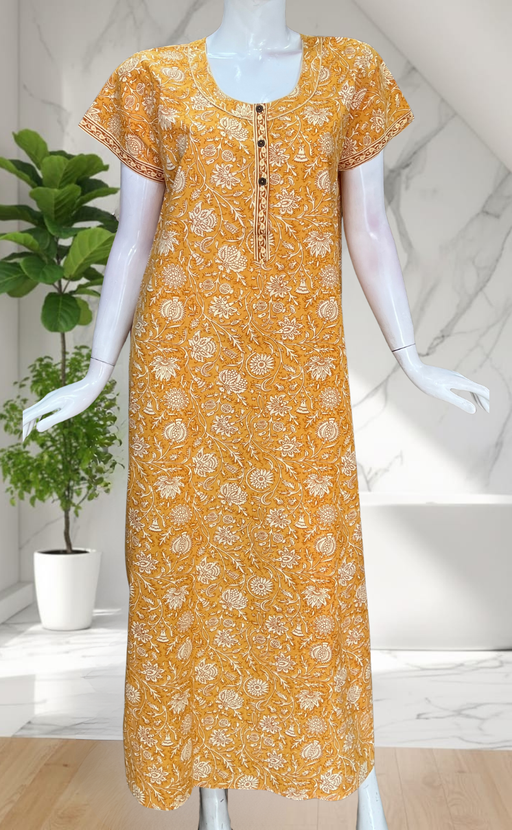 Yellow Garden Pure Cotton Nighty. Pure Durable Cotton | Laces and Frills
