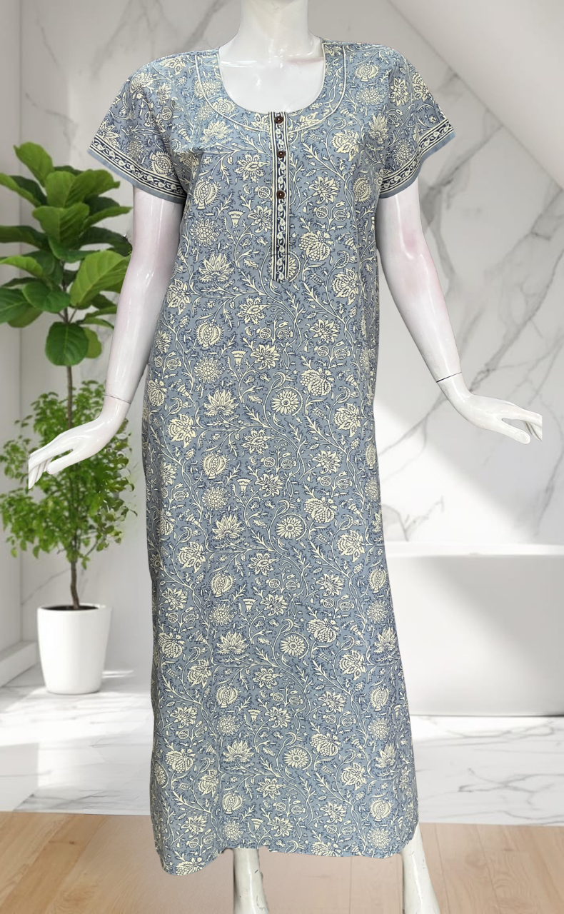 Light Blue Garden Pure Cotton Nighty. Pure Durable Cotton | Laces and Frills