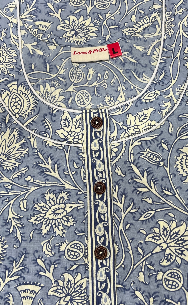 Light Blue Garden Pure Cotton Nighty. Pure Durable Cotton | Laces and Frills