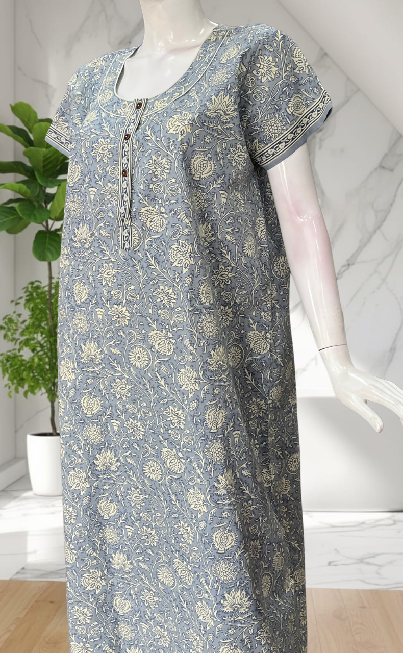 Light Blue Garden Pure Cotton Nighty. Pure Durable Cotton | Laces and Frills
