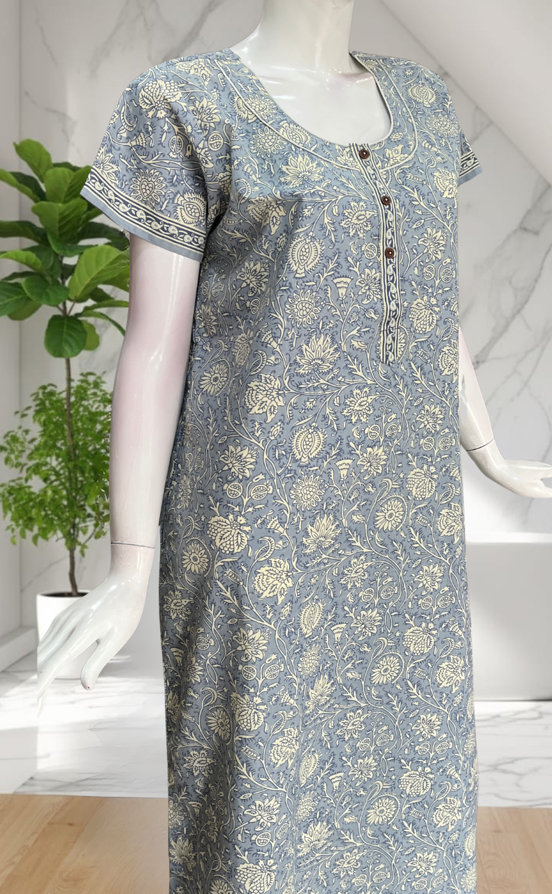 Light Blue Garden Pure Cotton Nighty. Pure Durable Cotton | Laces and Frills