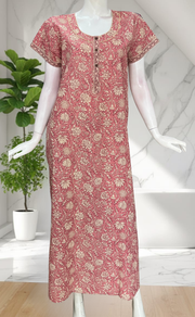 Onion Pink Garden Pure Cotton Nighty. Pure Durable Cotton | Laces and Frills