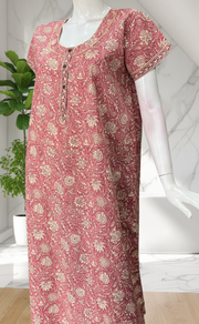 Onion Pink Garden Pure Cotton Nighty. Pure Durable Cotton | Laces and Frills