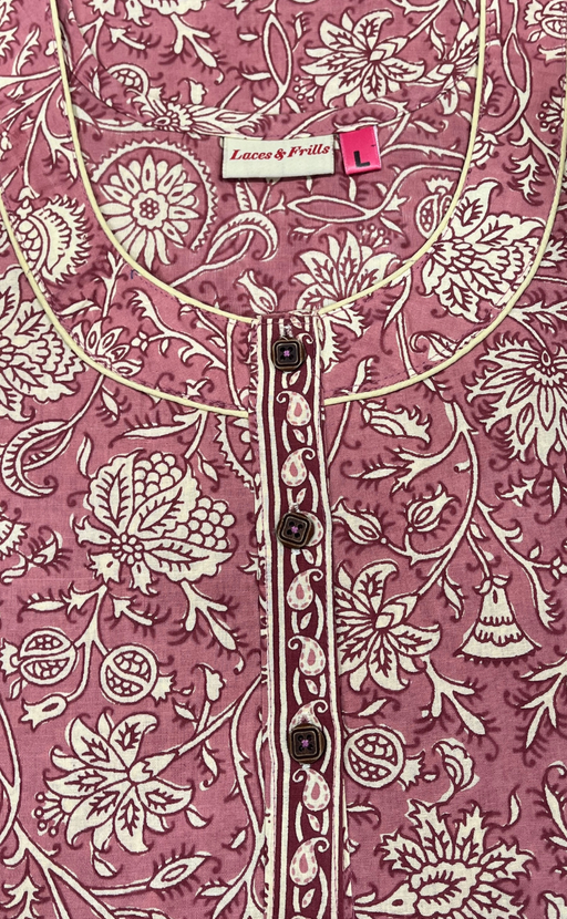 Onion Pink Garden Pure Cotton Nighty. Pure Durable Cotton | Laces and Frills