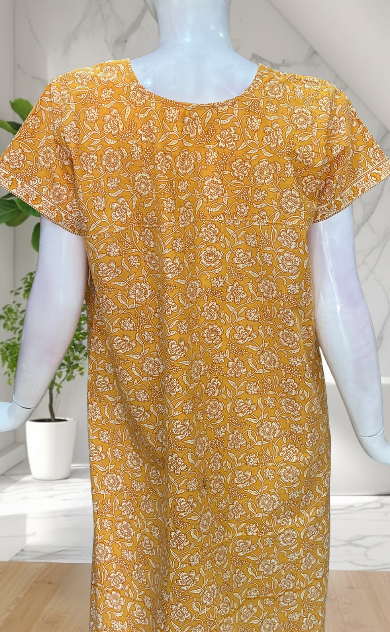 Yellow Garden Pure Cotton Nighty. Pure Durable Cotton | Laces and Frills