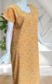 Yellow Garden Pure Cotton Nighty. Pure Durable Cotton | Laces and Frills