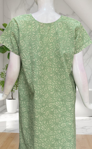 Pista Green Garden Pure Cotton Nighty. Pure Durable Cotton | Laces and Frills