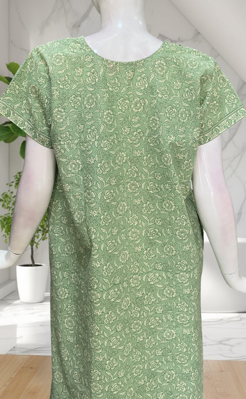 Pista Green Garden Pure Cotton Nighty. Pure Durable Cotton | Laces and Frills