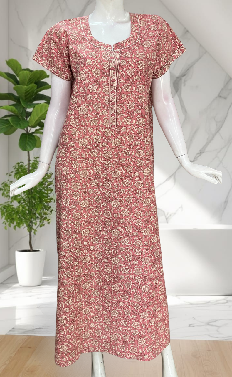 Onion Pink Pure Cotton Nighty. Pure Durable Cotton | Laces and Frills