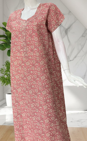 Onion Pink Pure Cotton Nighty. Pure Durable Cotton | Laces and Frills