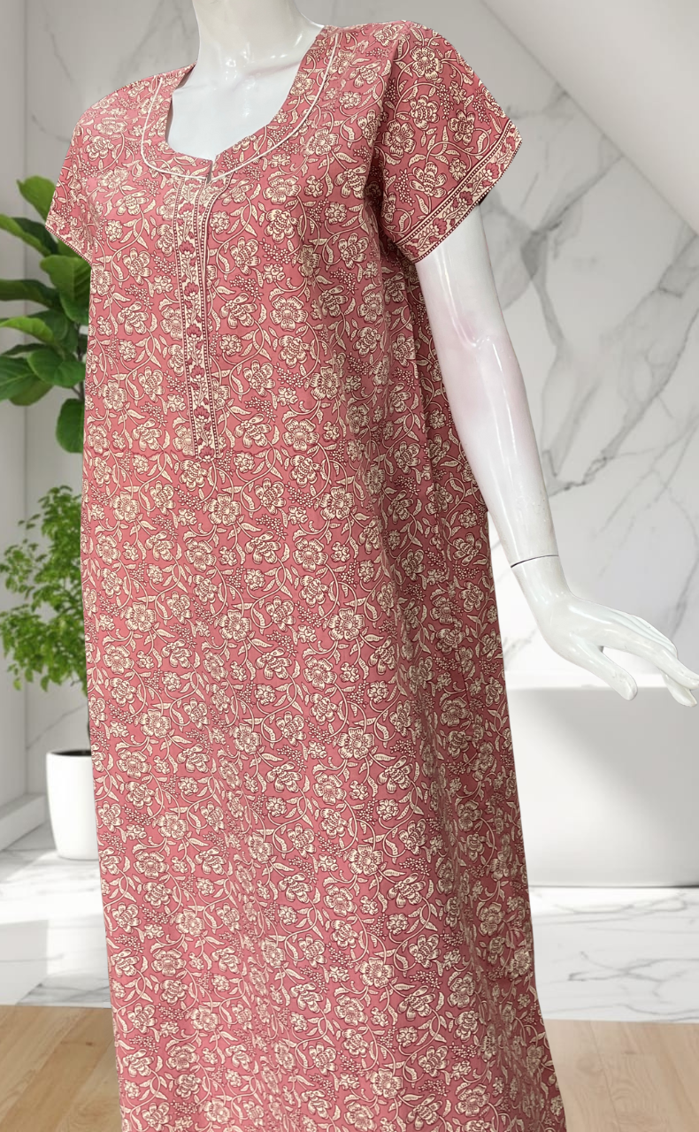 Onion Pink Pure Cotton Nighty. Pure Durable Cotton | Laces and Frills