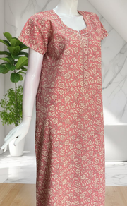Onion Pink Pure Cotton Nighty. Pure Durable Cotton | Laces and Frills
