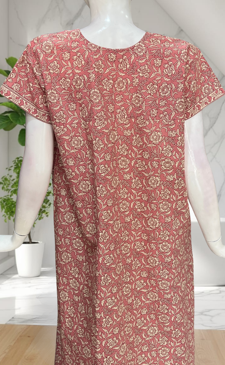 Onion Pink Pure Cotton Nighty. Pure Durable Cotton | Laces and Frills