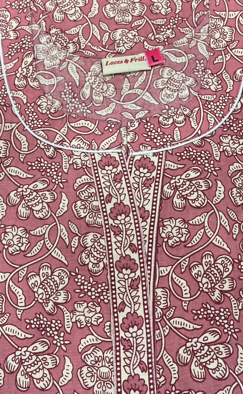 Onion Pink Pure Cotton Nighty. Pure Durable Cotton | Laces and Frills