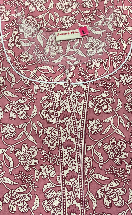 Onion Pink Pure Cotton Nighty. Pure Durable Cotton | Laces and Frills