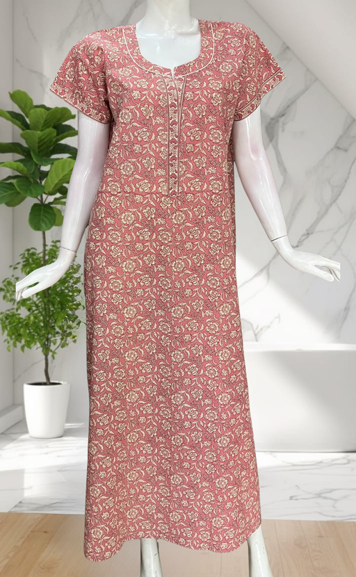 Onion Pink Pure Cotton Nighty. Pure Durable Cotton | Laces and Frills