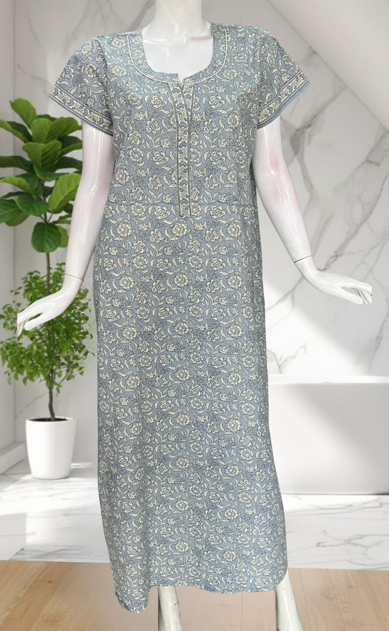 Light Blue Garden Pure Cotton Nighty. Pure Durable Cotton | Laces and Frills