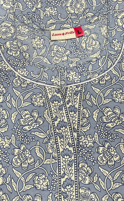 Light Blue Garden Pure Cotton Nighty. Pure Durable Cotton | Laces and Frills