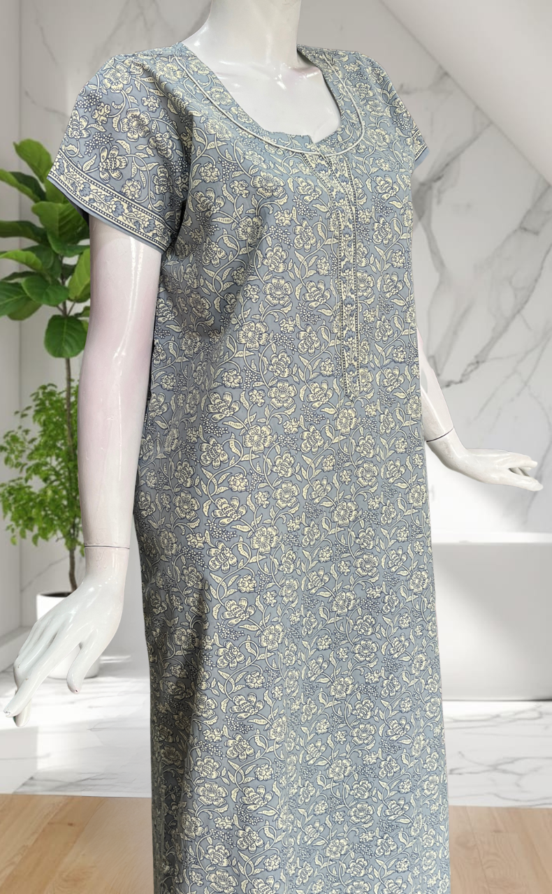 Light Blue Garden Pure Cotton Nighty. Pure Durable Cotton | Laces and Frills