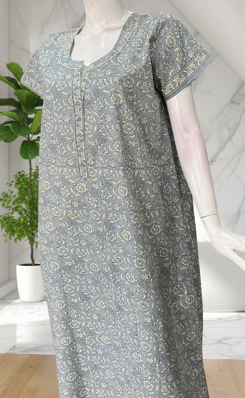 Light Blue Garden Pure Cotton Nighty. Pure Durable Cotton | Laces and Frills