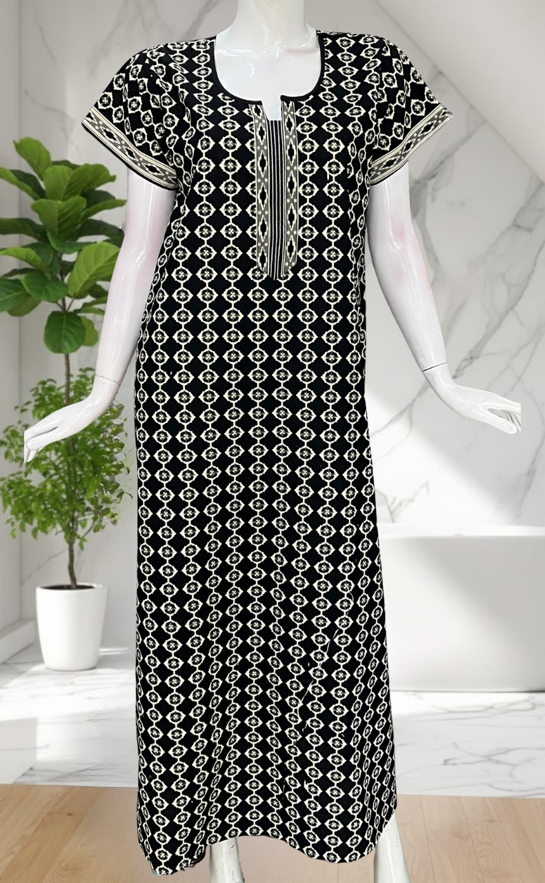 Black Abstract Pure Cotton Nighty. Pure Durable Cotton | Laces and Frills