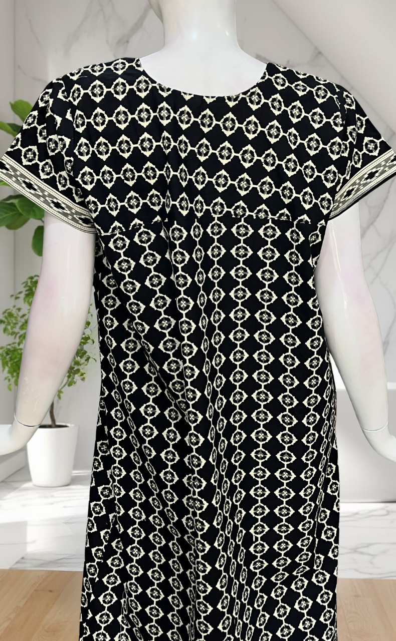 Black Abstract Pure Cotton Nighty. Pure Durable Cotton | Laces and Frills