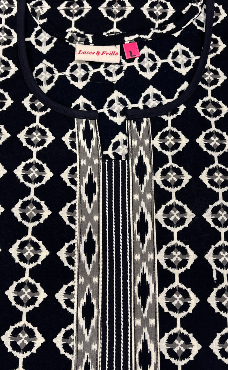 Black Abstract Pure Cotton Nighty. Pure Durable Cotton | Laces and Frills