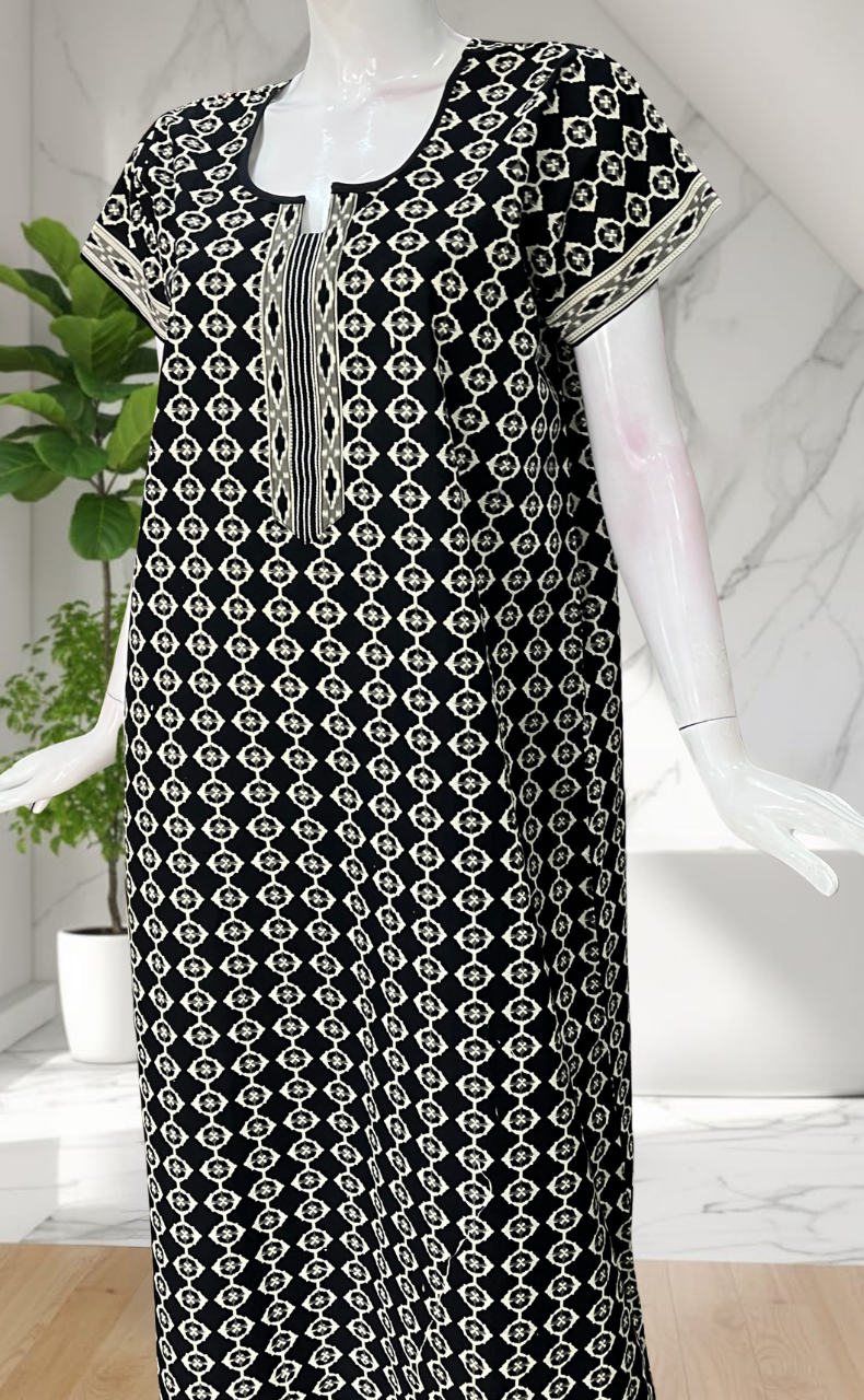 Black Abstract Pure Cotton Nighty. Pure Durable Cotton | Laces and Frills
