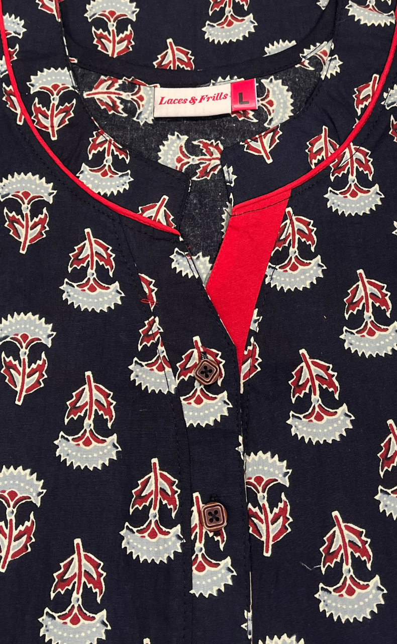 Black Flora Pure Cotton Nighty. Pure Durable Cotton | Laces and Frills