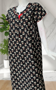 Black Flora Pure Cotton Nighty. Pure Durable Cotton | Laces and Frills